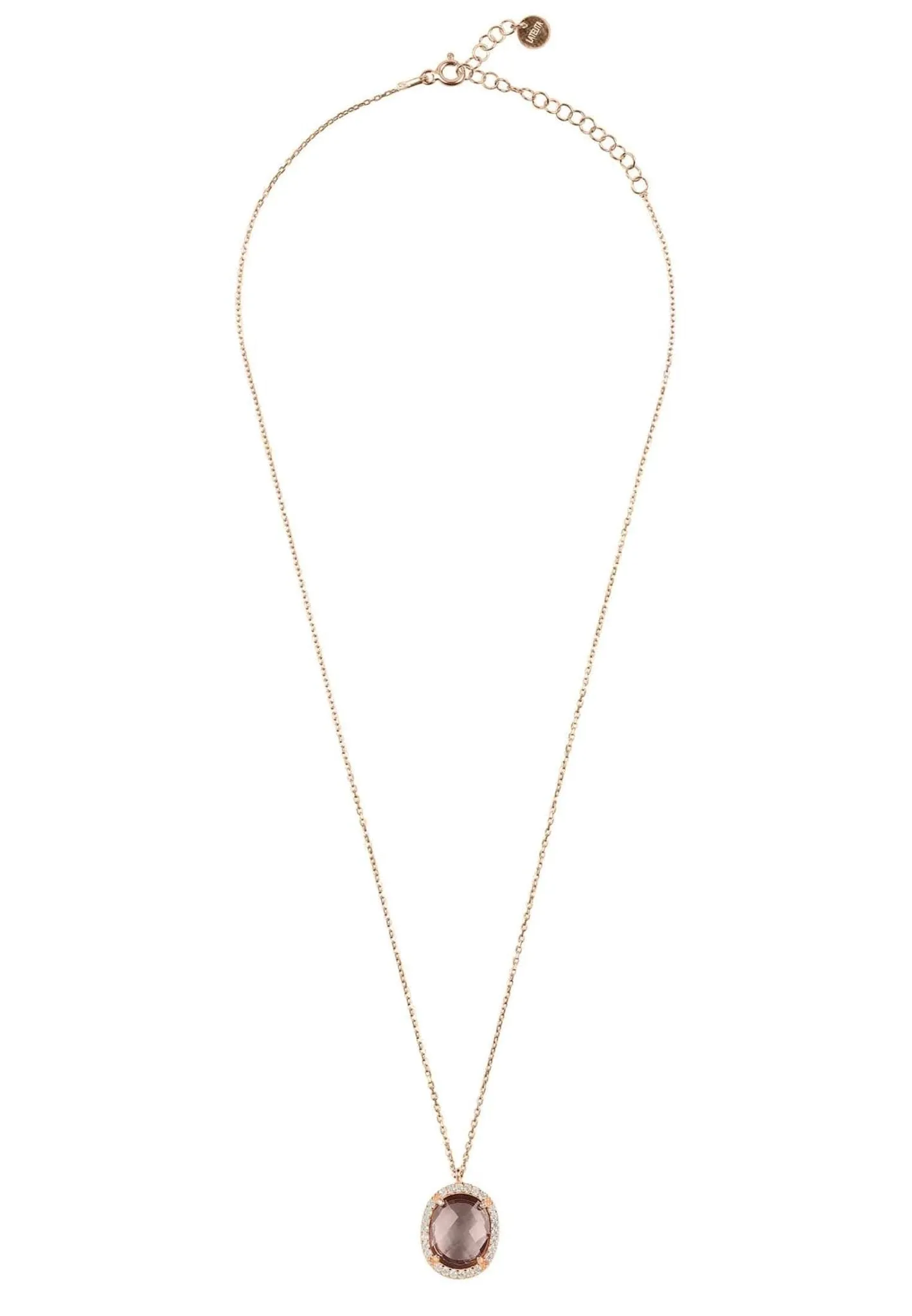 Beatrice Oval Gemstone Pendant Necklace Rose Gold Amethyst Hydro