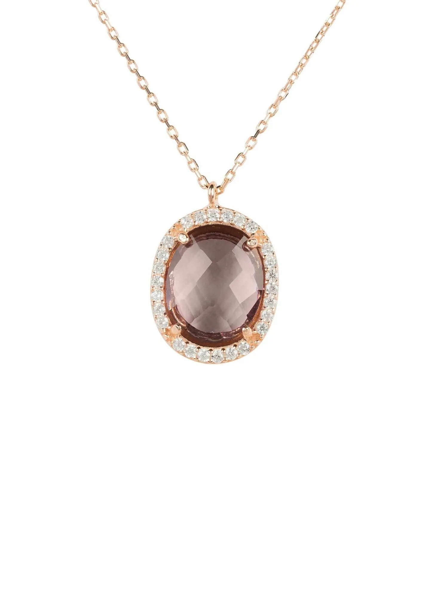 Beatrice Oval Gemstone Pendant Necklace Rose Gold Amethyst Hydro