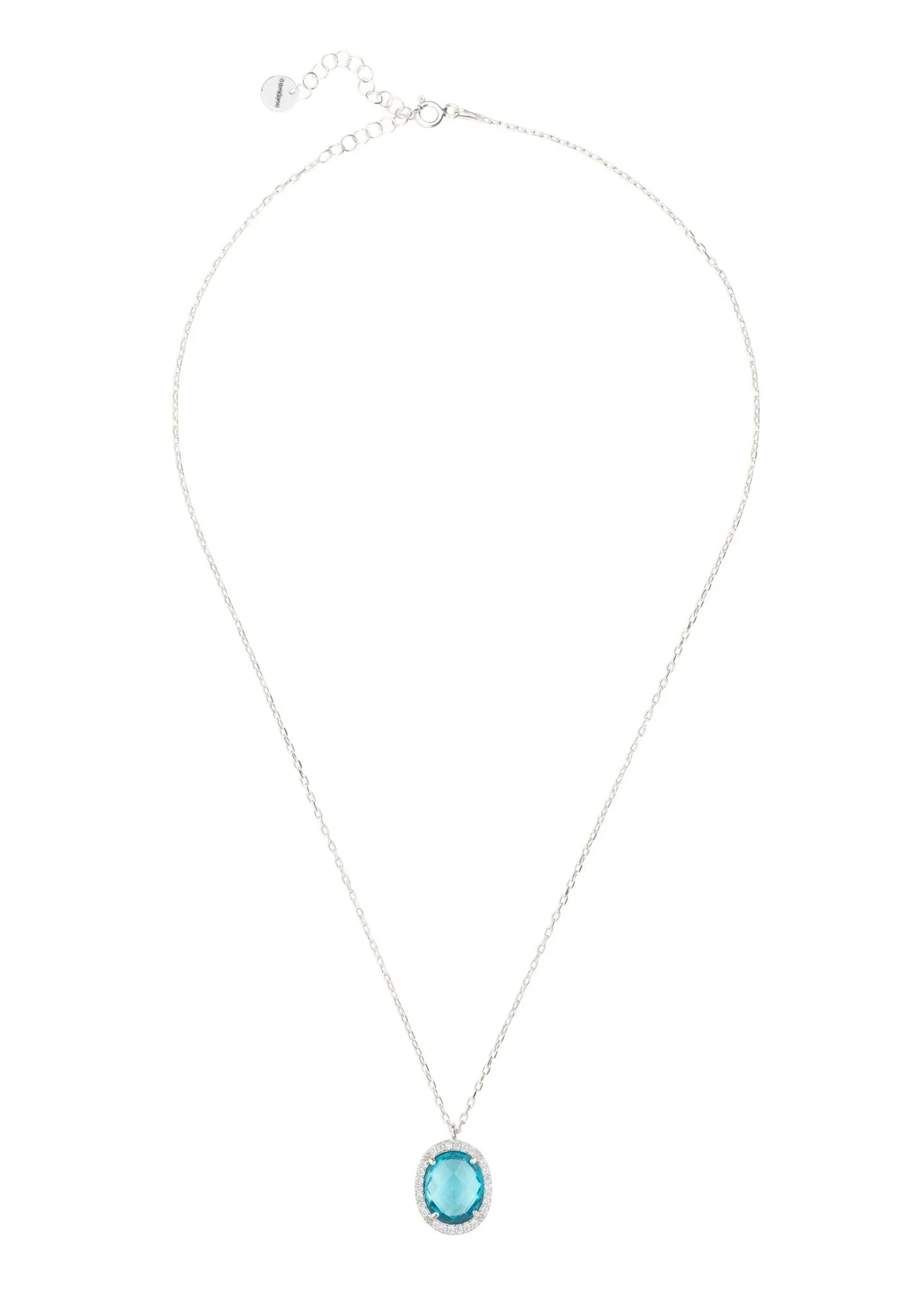 Beatrice Oval Gemstone Pendant Necklace Silver Blue Topaz Hydro