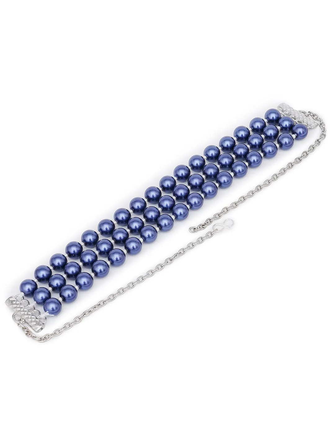 Blue & Silver-Toned Beaded Choker Necklace