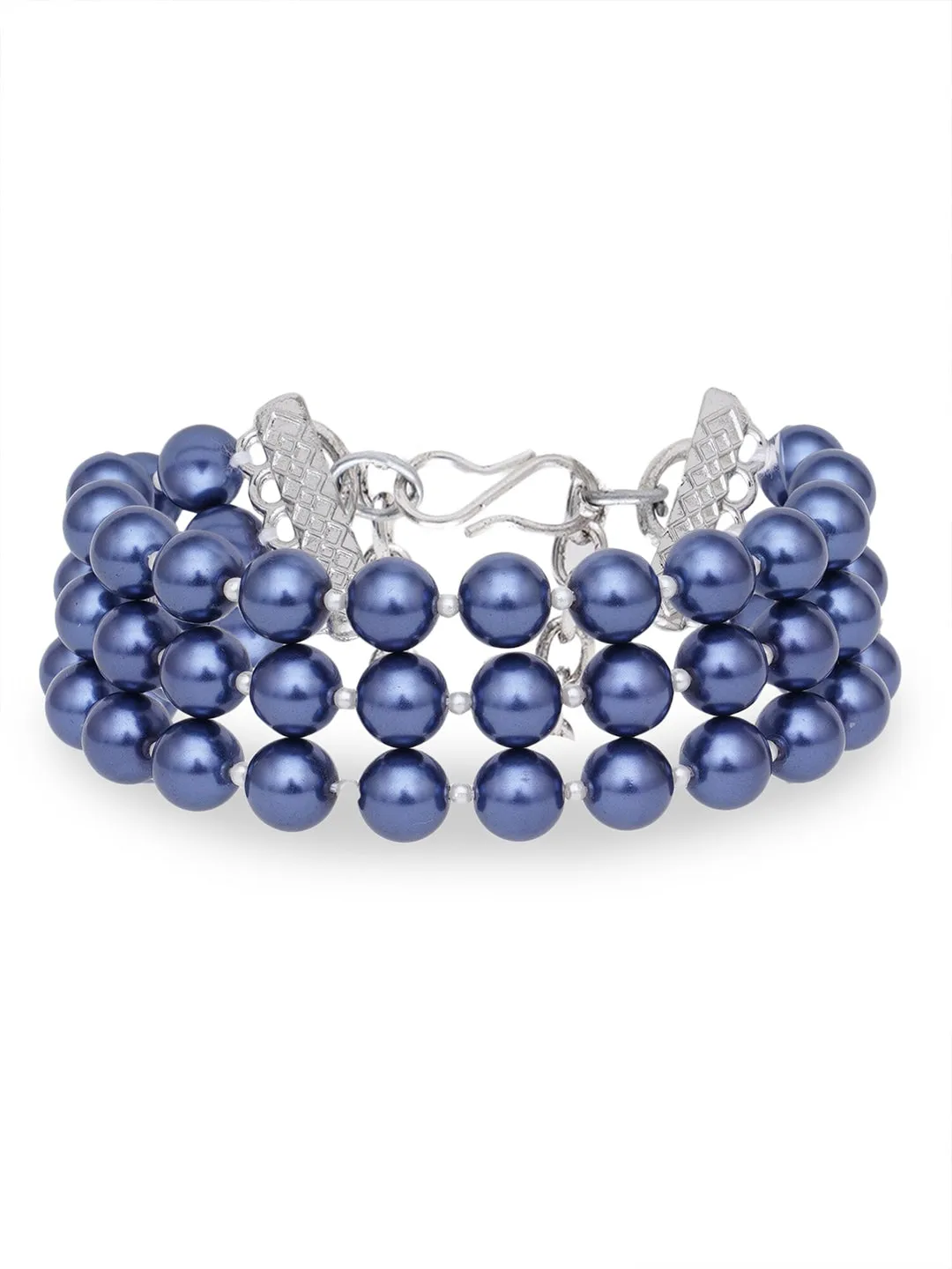 Blue & Silver-Toned Beaded Choker Necklace