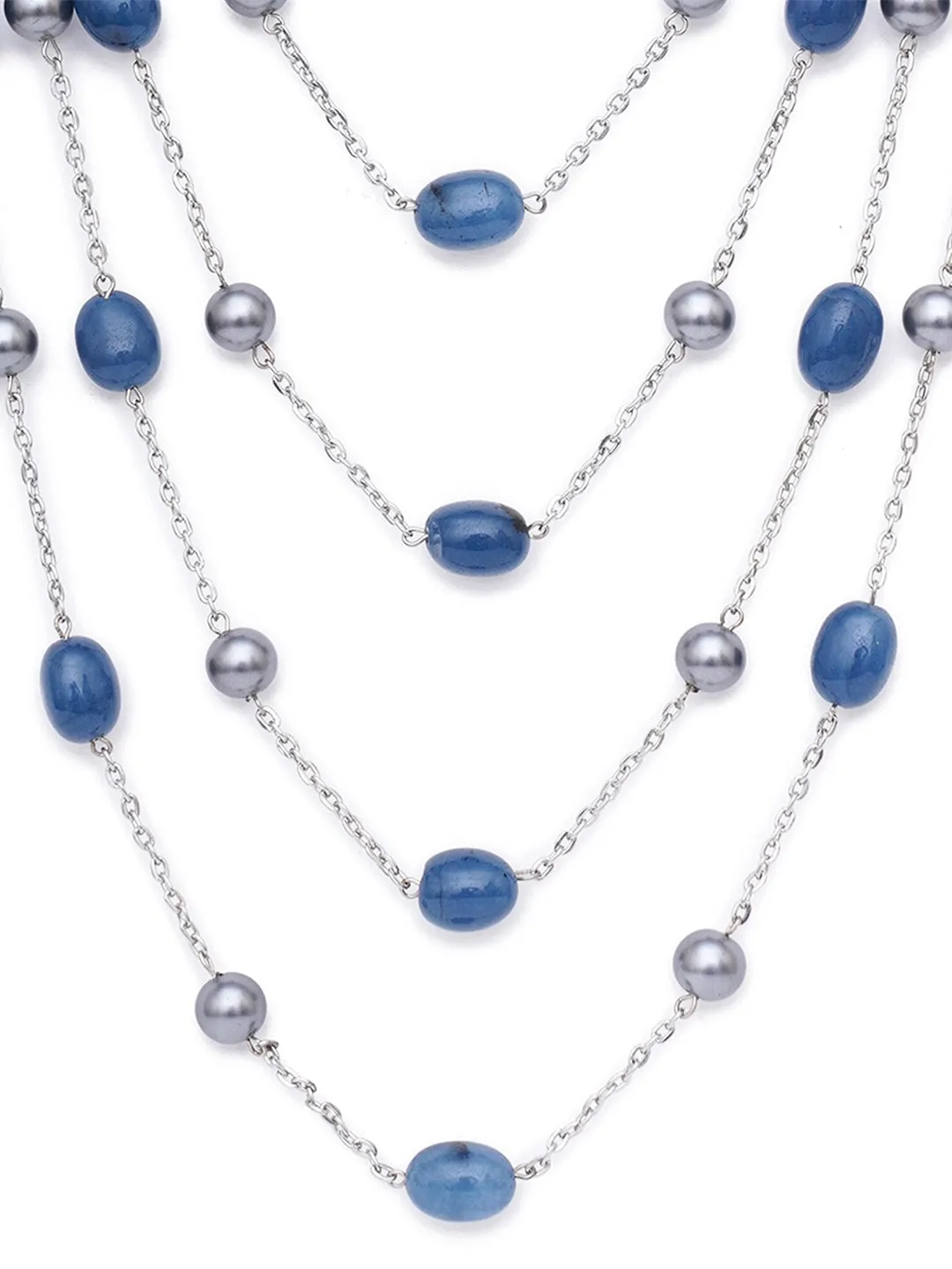 Blue & Silver-Toned Layered Necklace