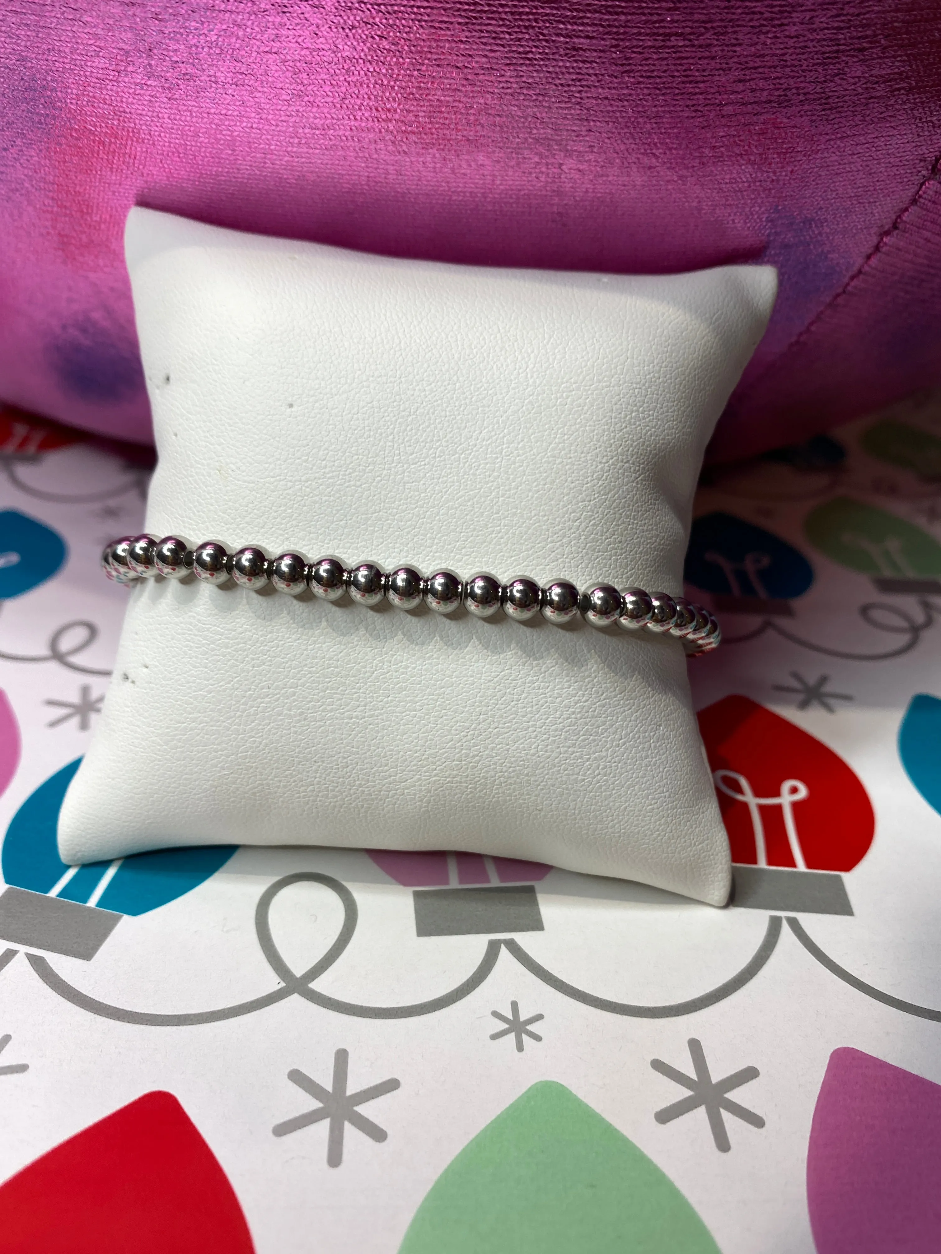 Bracelet - A Stainless Steel 5MM Round Beaded Stretch Bracelet - Choose Color