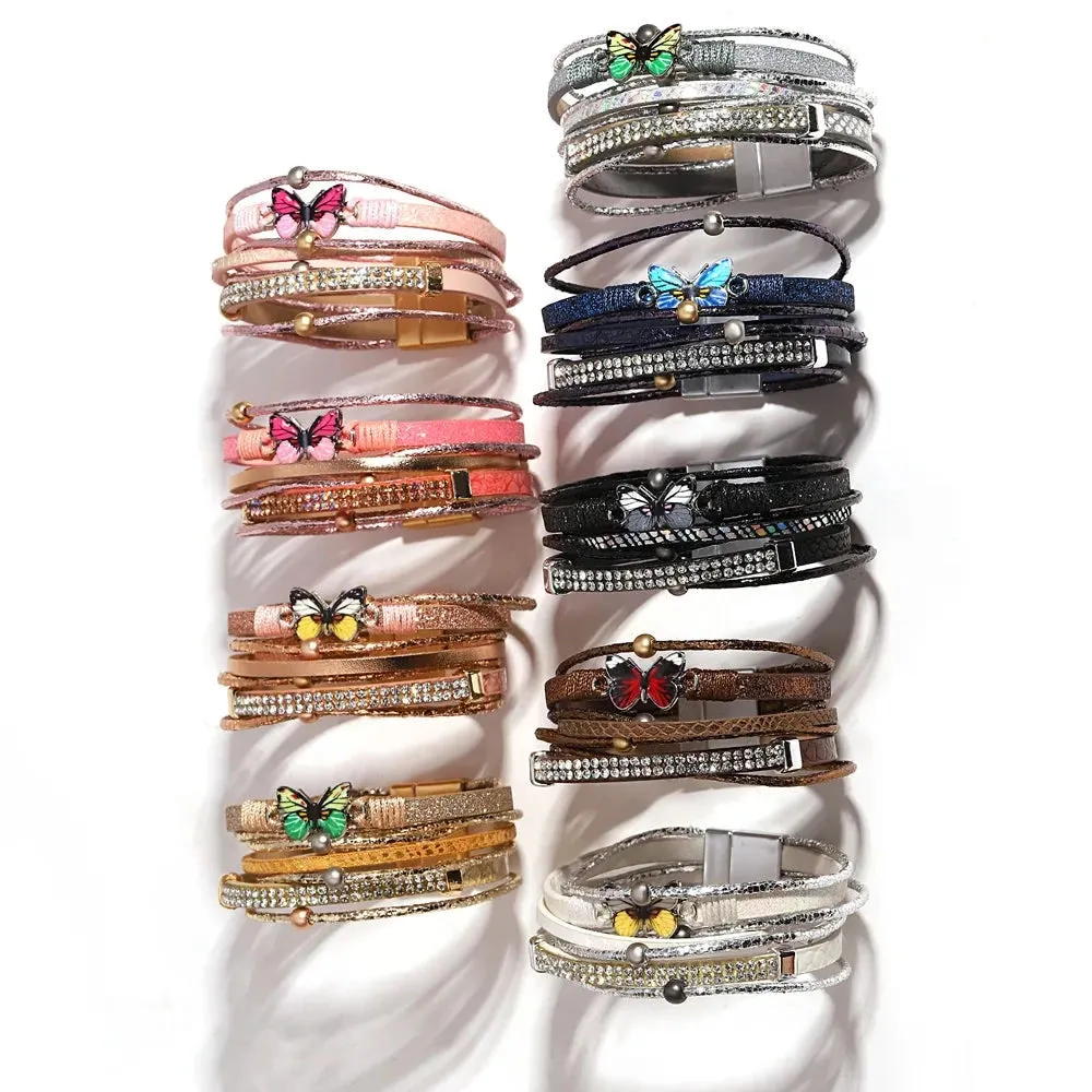'Butterfly' Charm Cuff Bracelet - pink