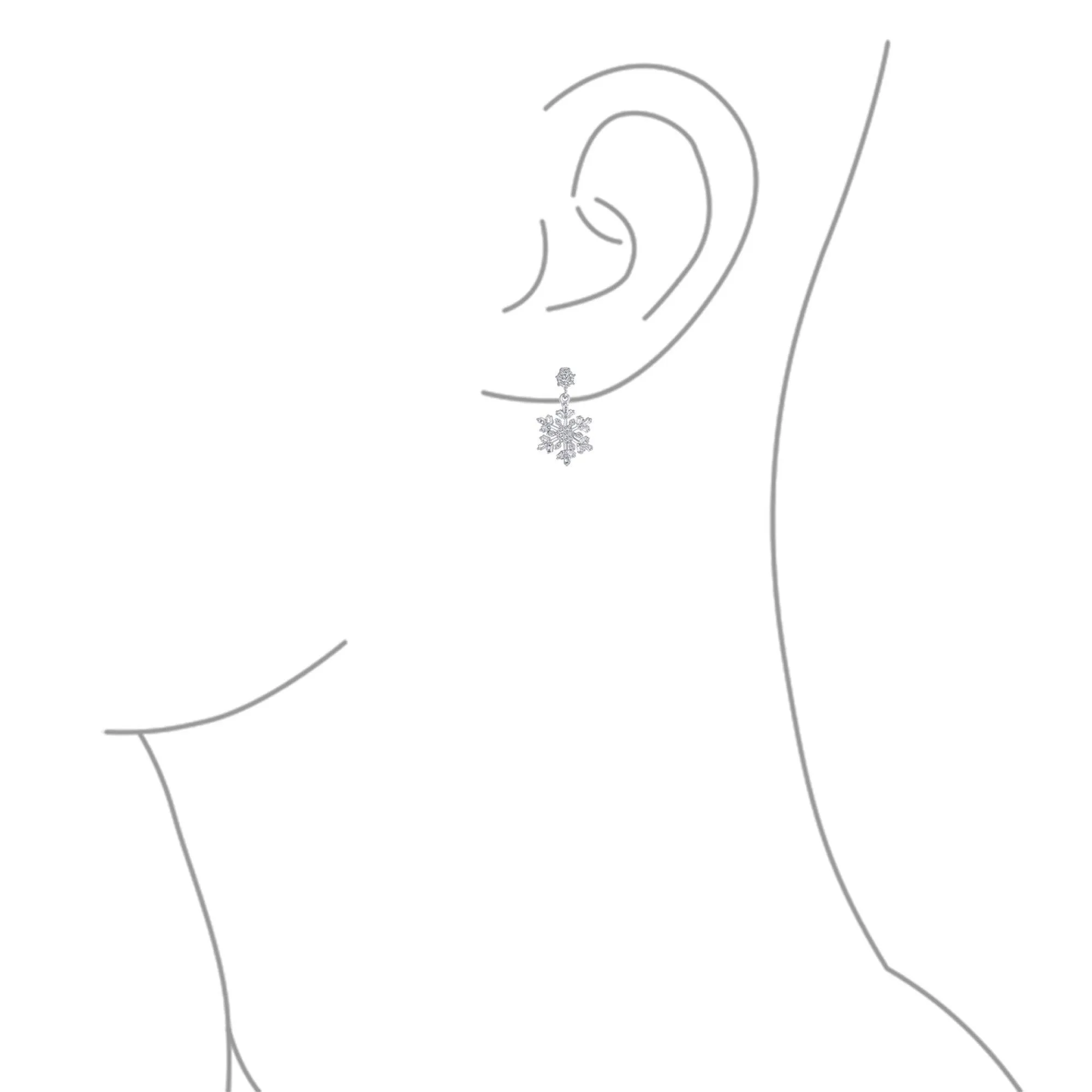 Classic Christmas Winter CZ Snowflake Dangle Earrings .925 Sterling Silver