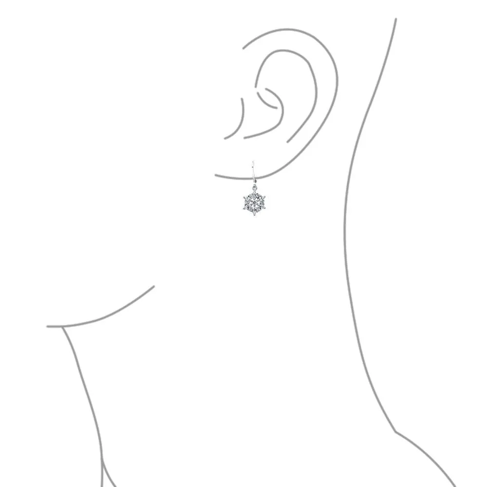 Classic Christmas Winter CZ Snowflake Dangle Earrings .925 Sterling Silver