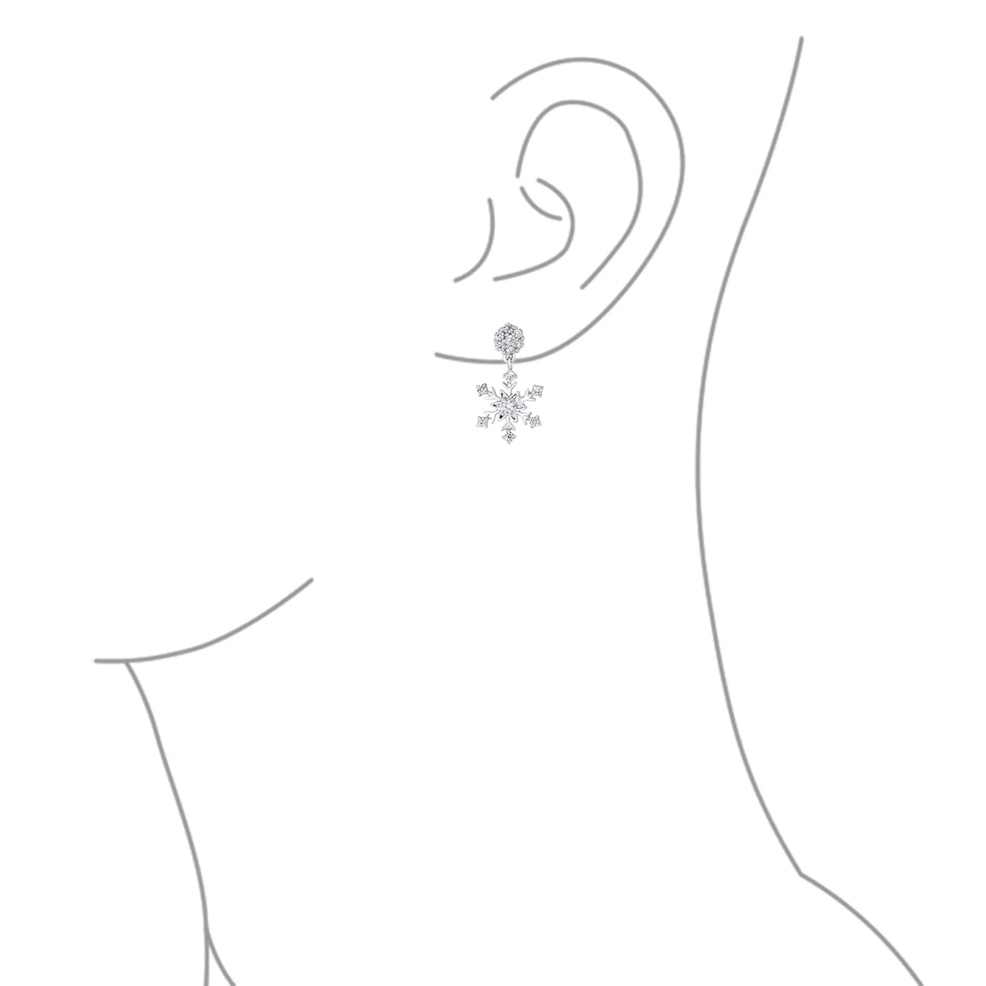 Classic Christmas Winter CZ Snowflake Dangle Earrings .925 Sterling Silver