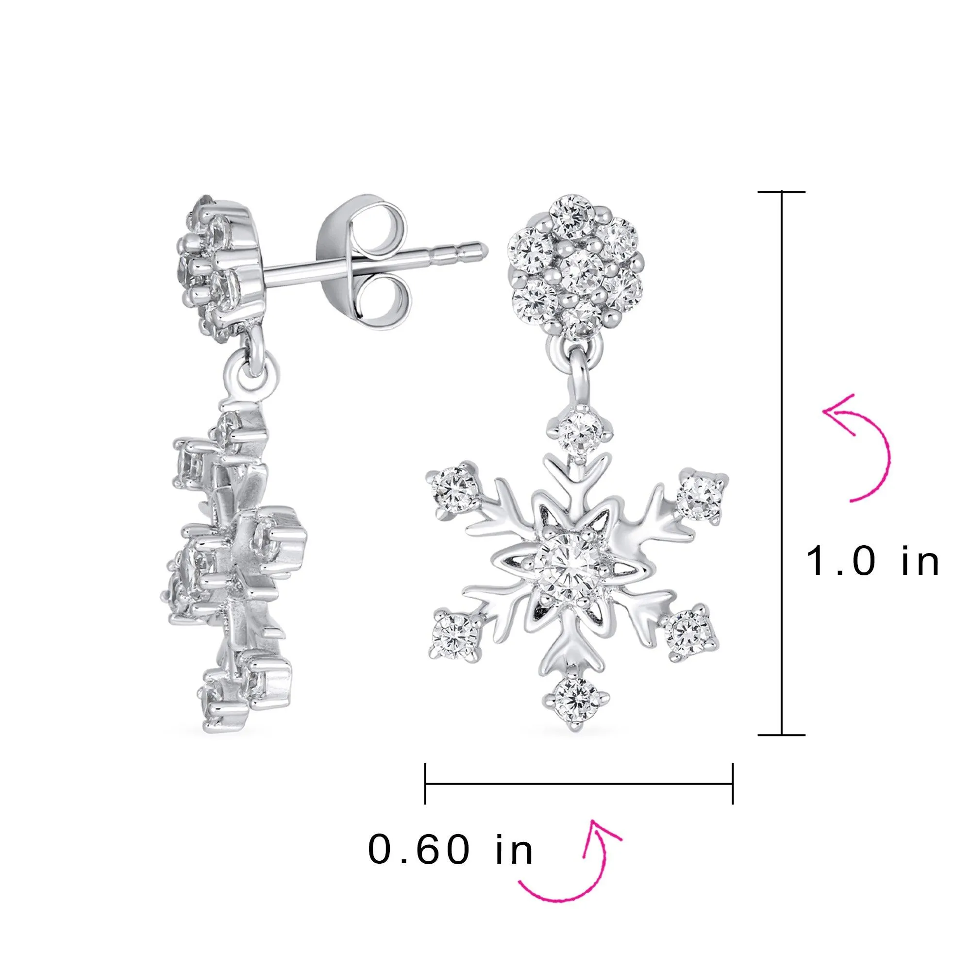 Classic Christmas Winter CZ Snowflake Dangle Earrings .925 Sterling Silver