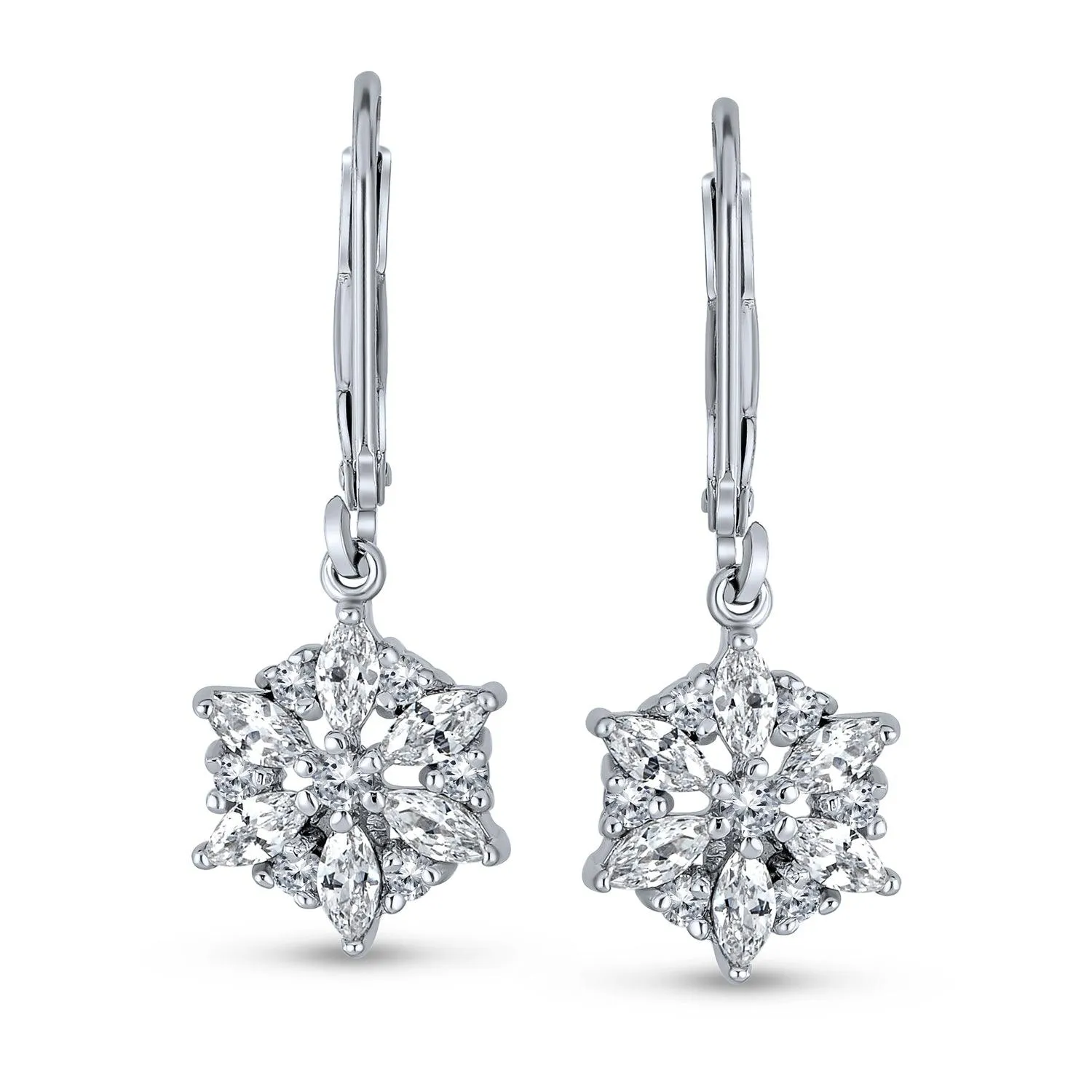 Classic Christmas Winter CZ Snowflake Dangle Earrings .925 Sterling Silver