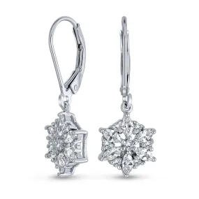 Classic Christmas Winter CZ Snowflake Dangle Earrings .925 Sterling Silver