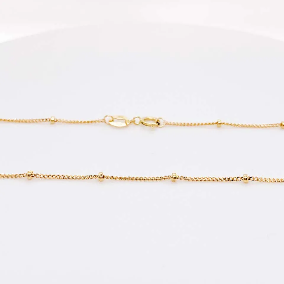 Curb Chain w Bead Stations, 14 Karat Solid Yellow Gold, Best Selling Gold Chain, 14 Karat