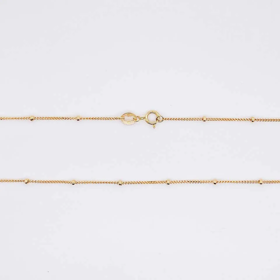 Curb Chain w Bead Stations, 14 Karat Solid Yellow Gold, Best Selling Gold Chain, 14 Karat