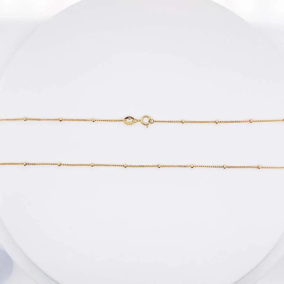 Curb Chain w Bead Stations, 14 Karat Solid Yellow Gold, Best Selling Gold Chain, 14 Karat
