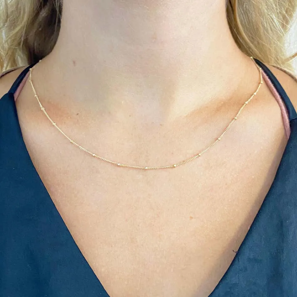 Curb Chain w Bead Stations, 14 Karat Solid Yellow Gold, Best Selling Gold Chain, 14 Karat