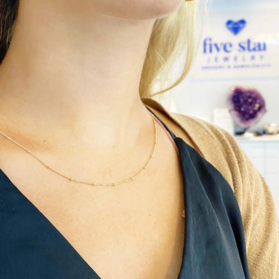 Curb Chain w Bead Stations, 14 Karat Solid Yellow Gold, Best Selling Gold Chain, 14 Karat