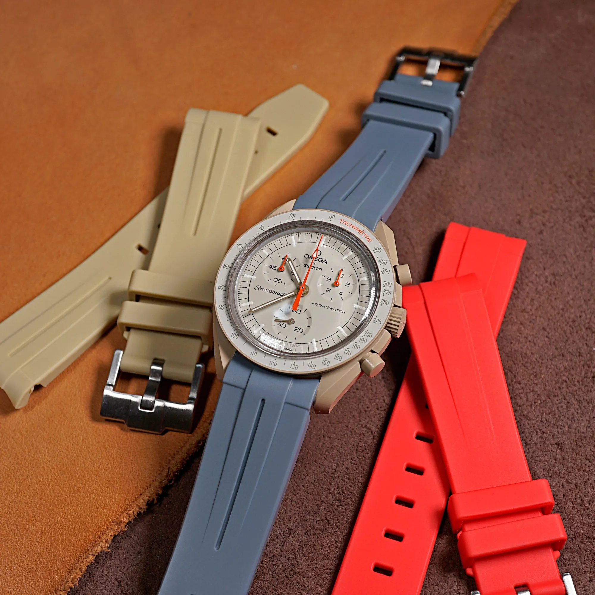 Curved End Rubber Strap for Omega x Swatch Moonswatch in Grey
