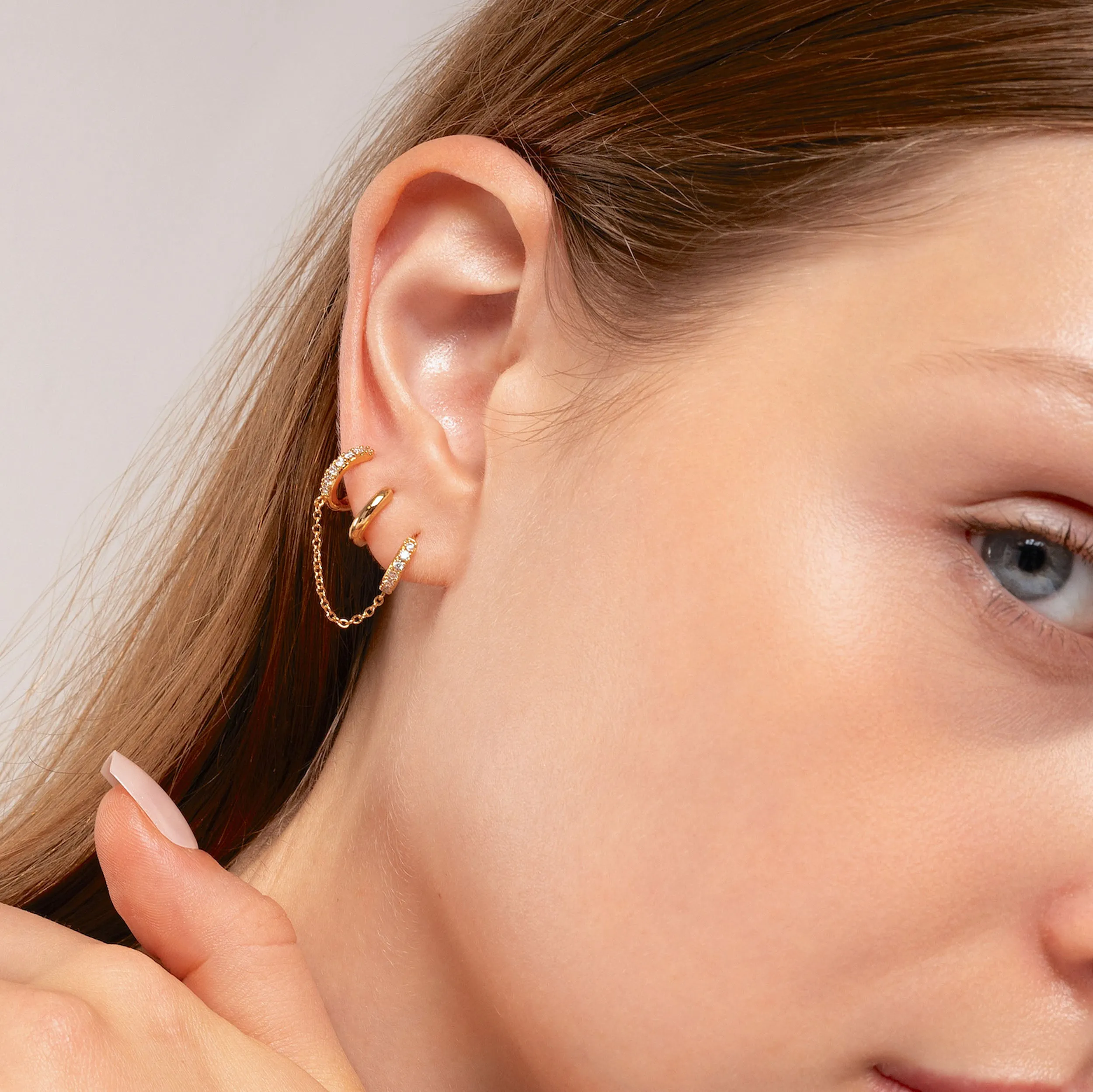 Double Pave Chain Huggie Earring