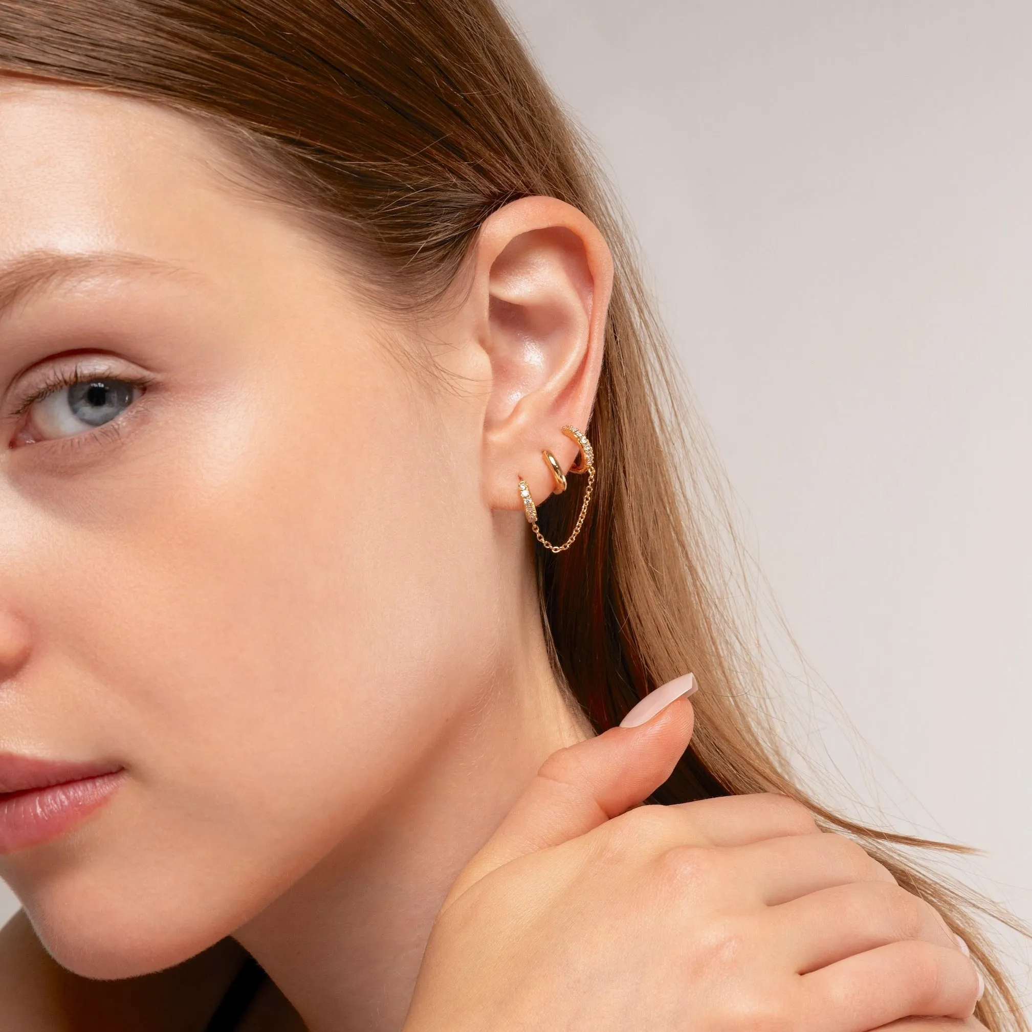 Double Pave Chain Huggie Earring