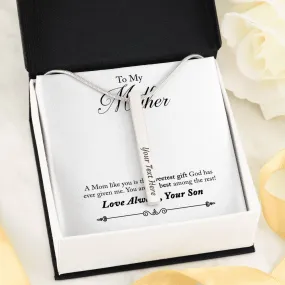 Double Sided Vertical Bar Necklace With "Mom is the BEST among the REST" Message Card From Son