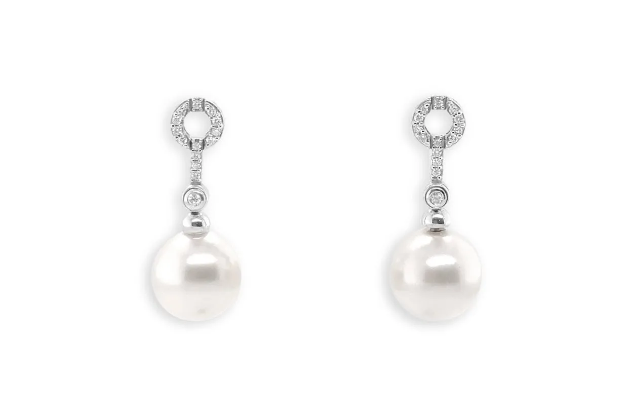 Earrings 18kt White Gold Dangle South Sea Pearl & Diamonds