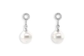 Earrings 18kt White Gold Dangle South Sea Pearl & Diamonds