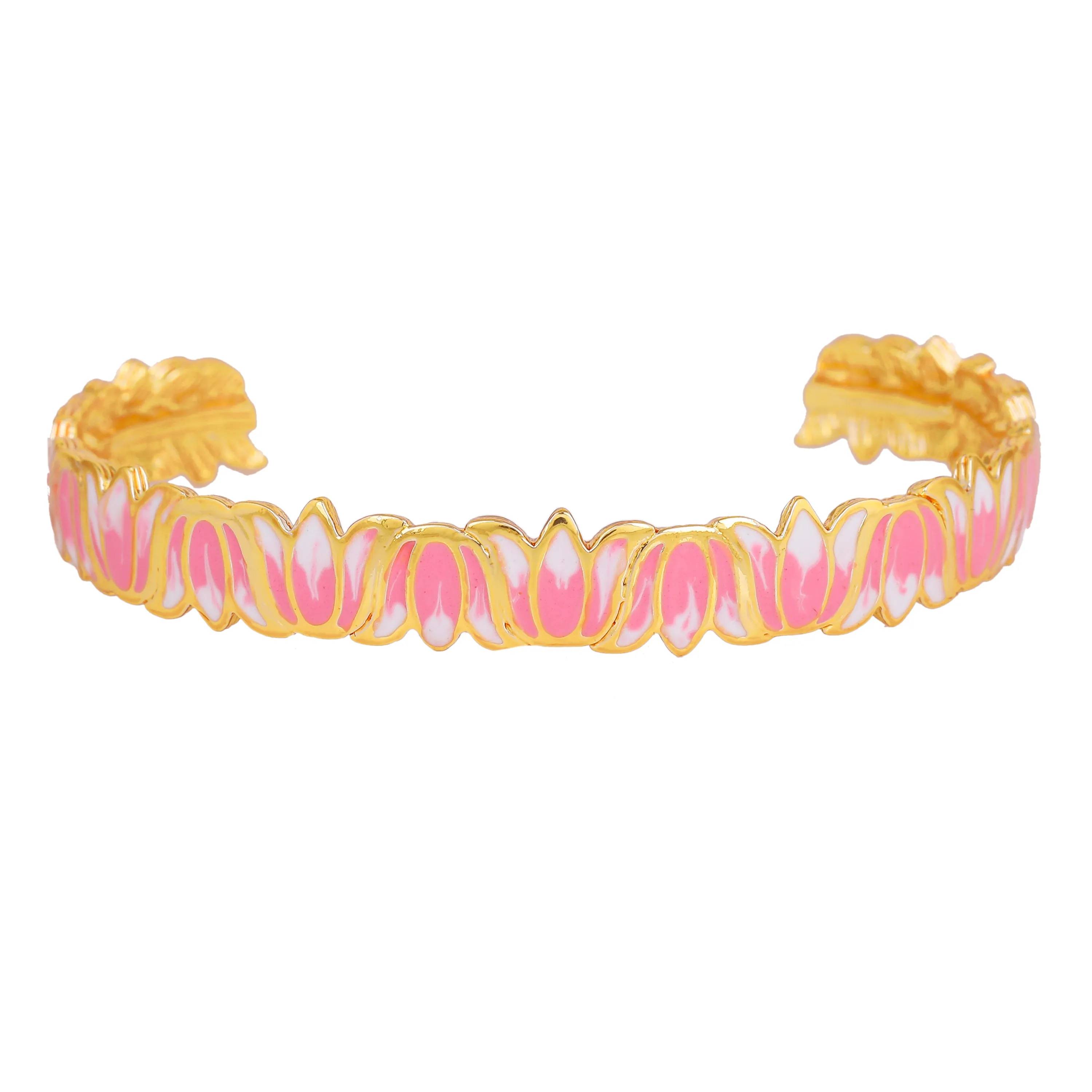 Estele Gold Plated Attractive Lotus Designer Cuff Bracelet with Pink Enamel for Girl's & Women