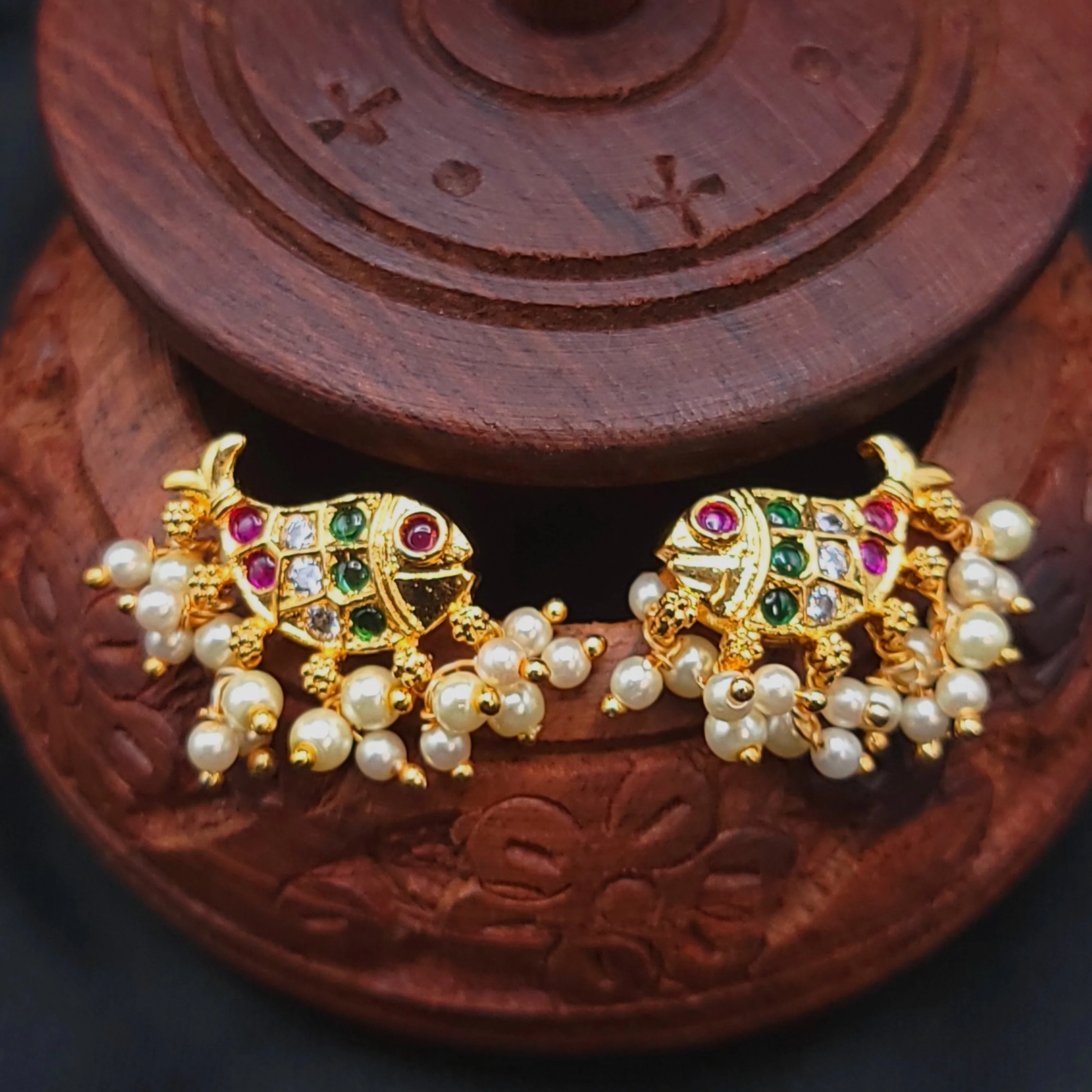 Fish Style Ruby Red and Multi AD Zircon Earring
