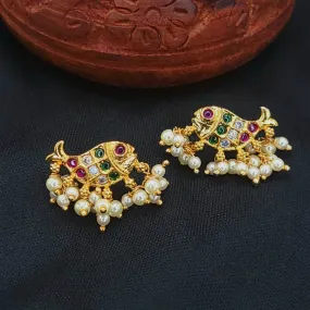 Fish Style Ruby Red and Multi AD Zircon Earring
