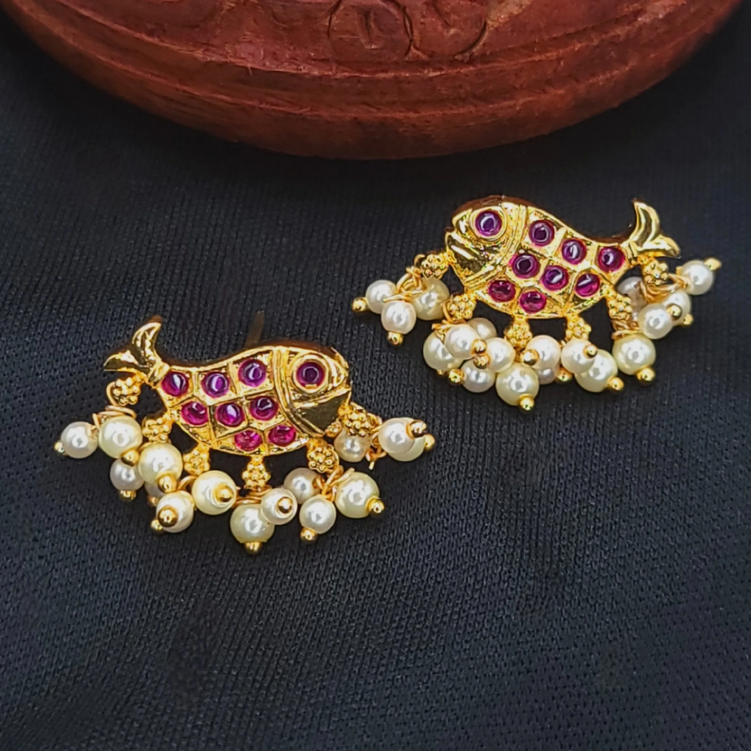 Fish Style Ruby Red and Multi AD Zircon Earring