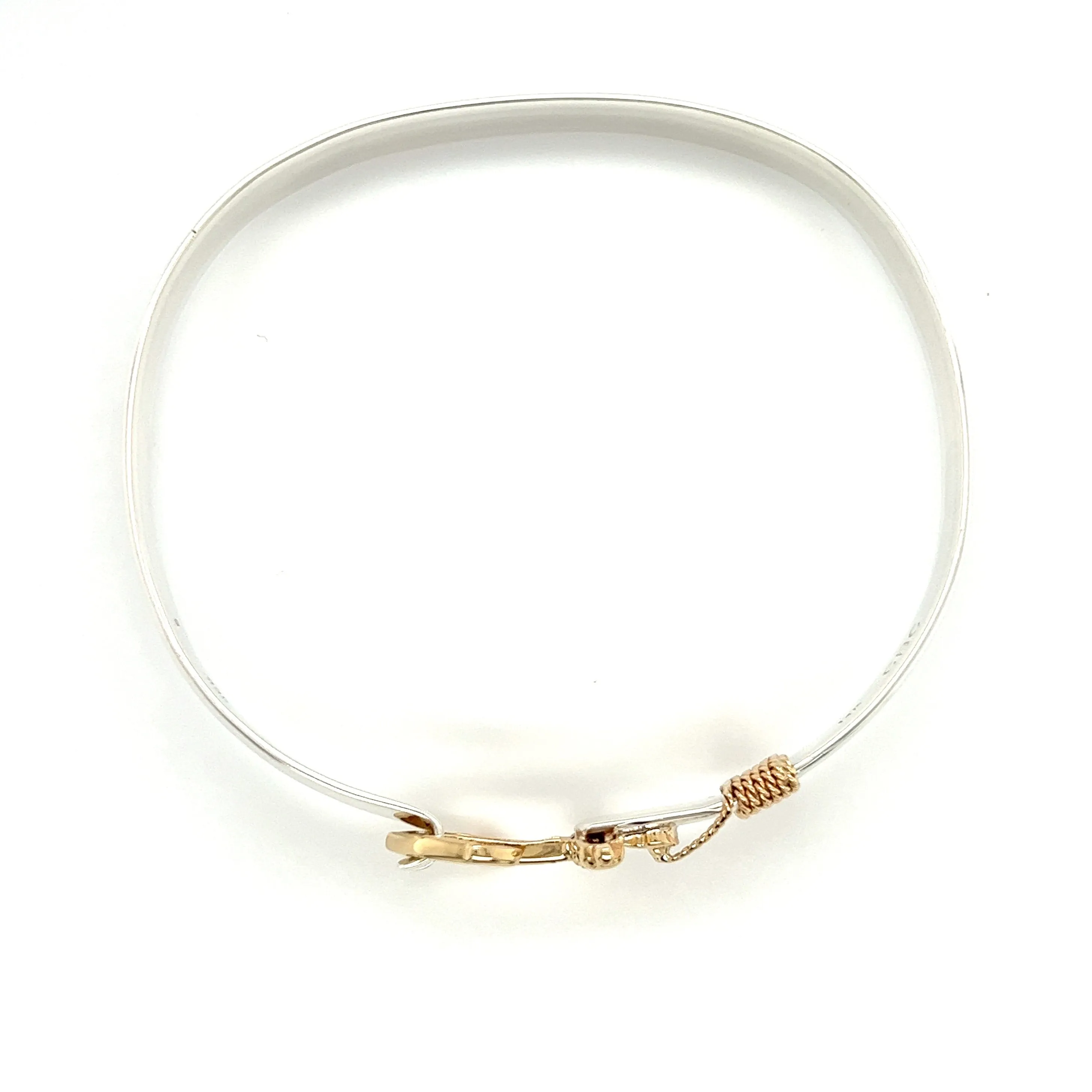 Flat 8mm Bangle Bracelet with 14K Yellow Gold Anchor and Wrap in Sterling Silver