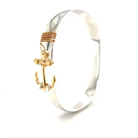 Flat 8mm Bangle Bracelet with 14K Yellow Gold Anchor and Wrap in Sterling Silver