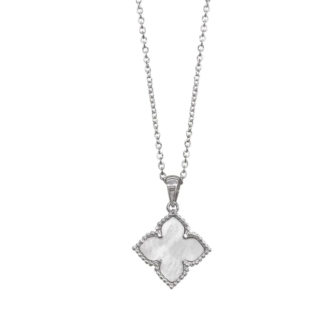 Flower White Mother of Pearl Necklace silver gold