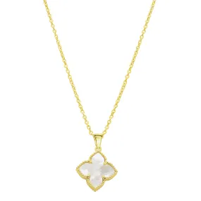 Flower White Mother of Pearl Necklace silver gold