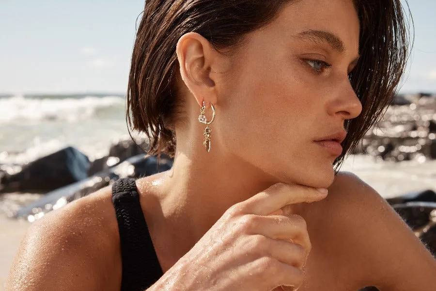 FLOWERING VINE HOOP EARRINGS - SMOKY QUARTZ - SILVER
