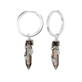 FLOWERING VINE HOOP EARRINGS - SMOKY QUARTZ - SILVER
