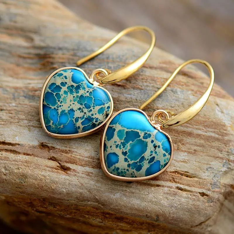Giiny Sky Blue Jasper Hearts Drop Earrings