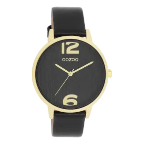 Gold coloured OOZOO watch with black leather strap - C11239