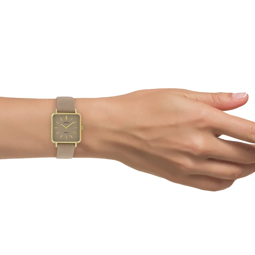 Gold coloured OOZOO watch with pink grey leather strap - C9942