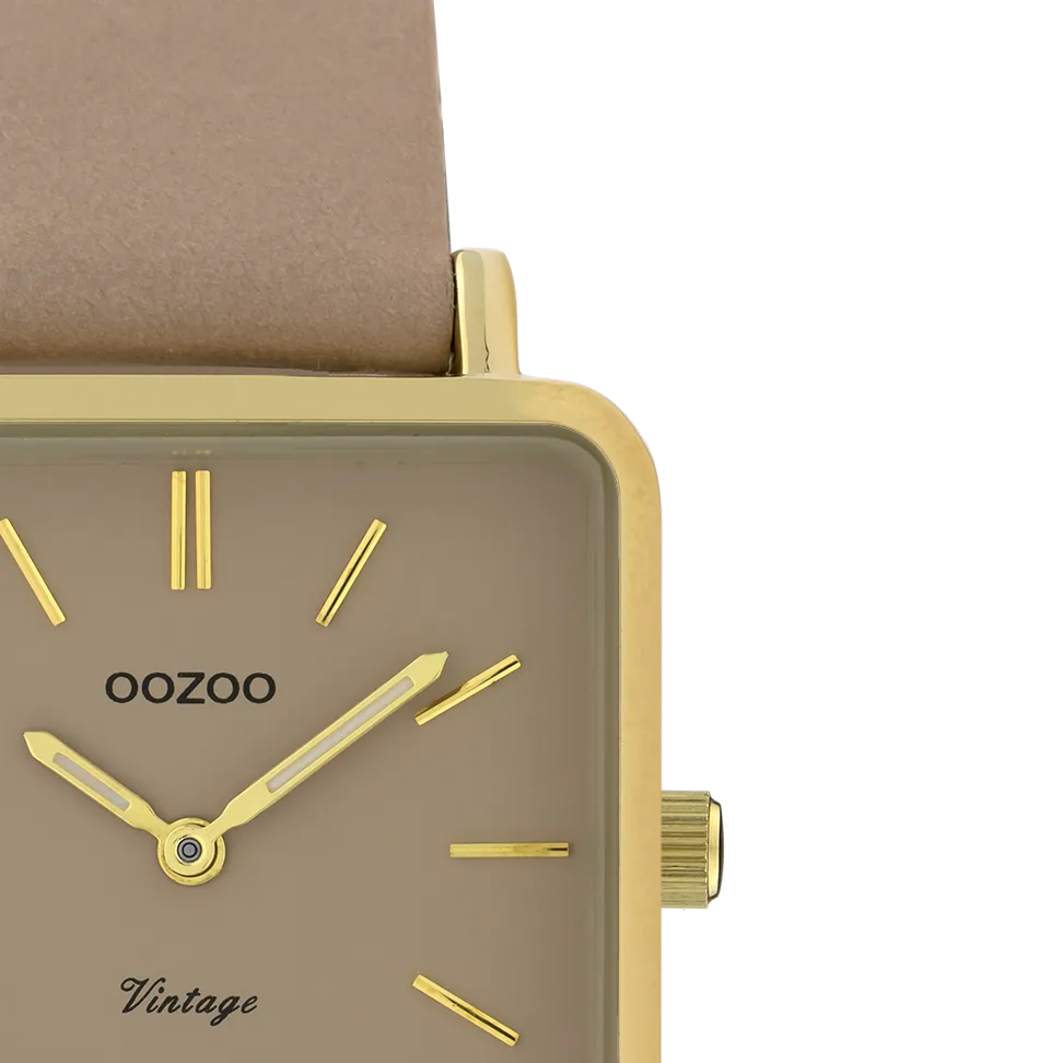 Gold coloured OOZOO watch with pink grey leather strap - C9942