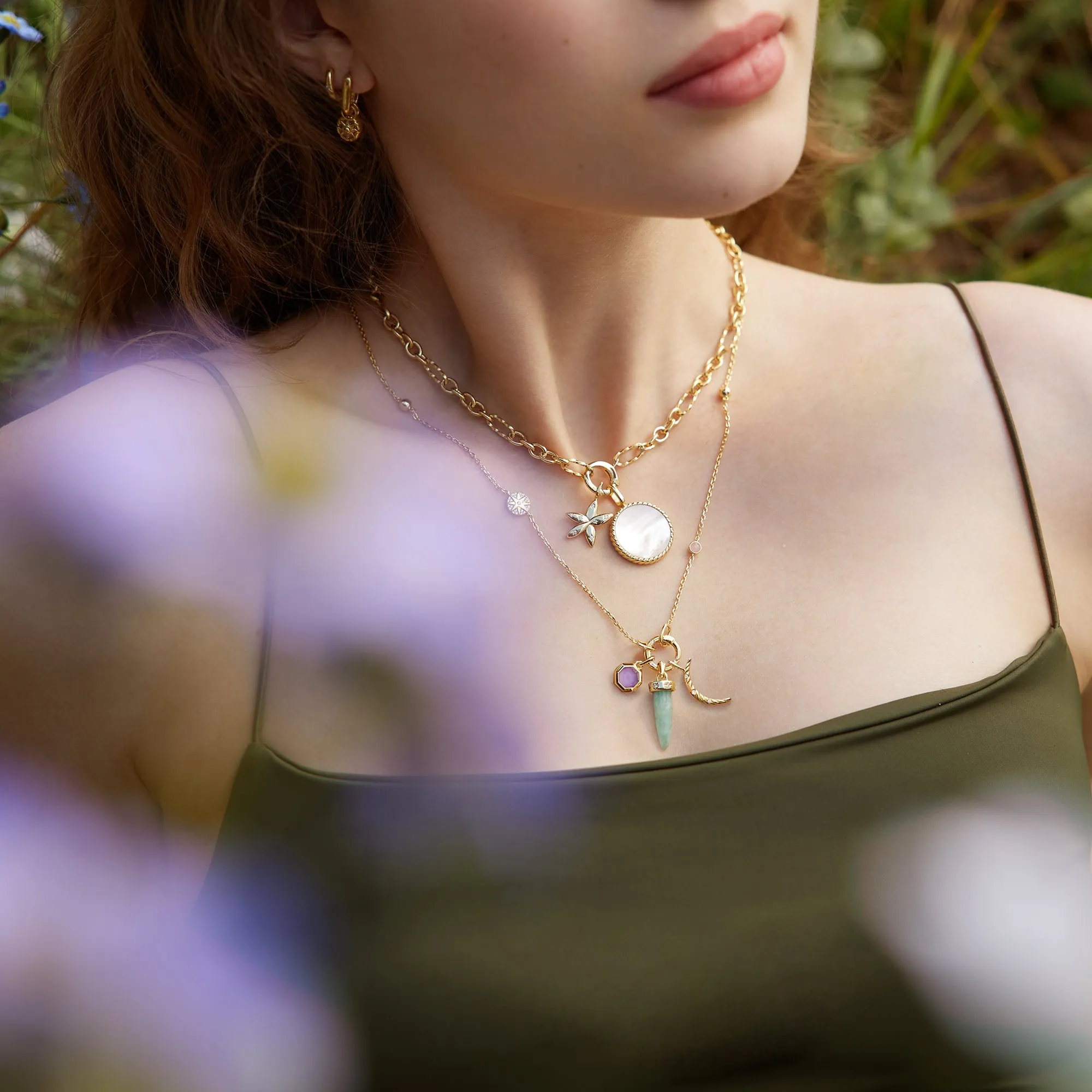 Gold Heart Enamel and Mother of Pearl Charm Pendant (Single)