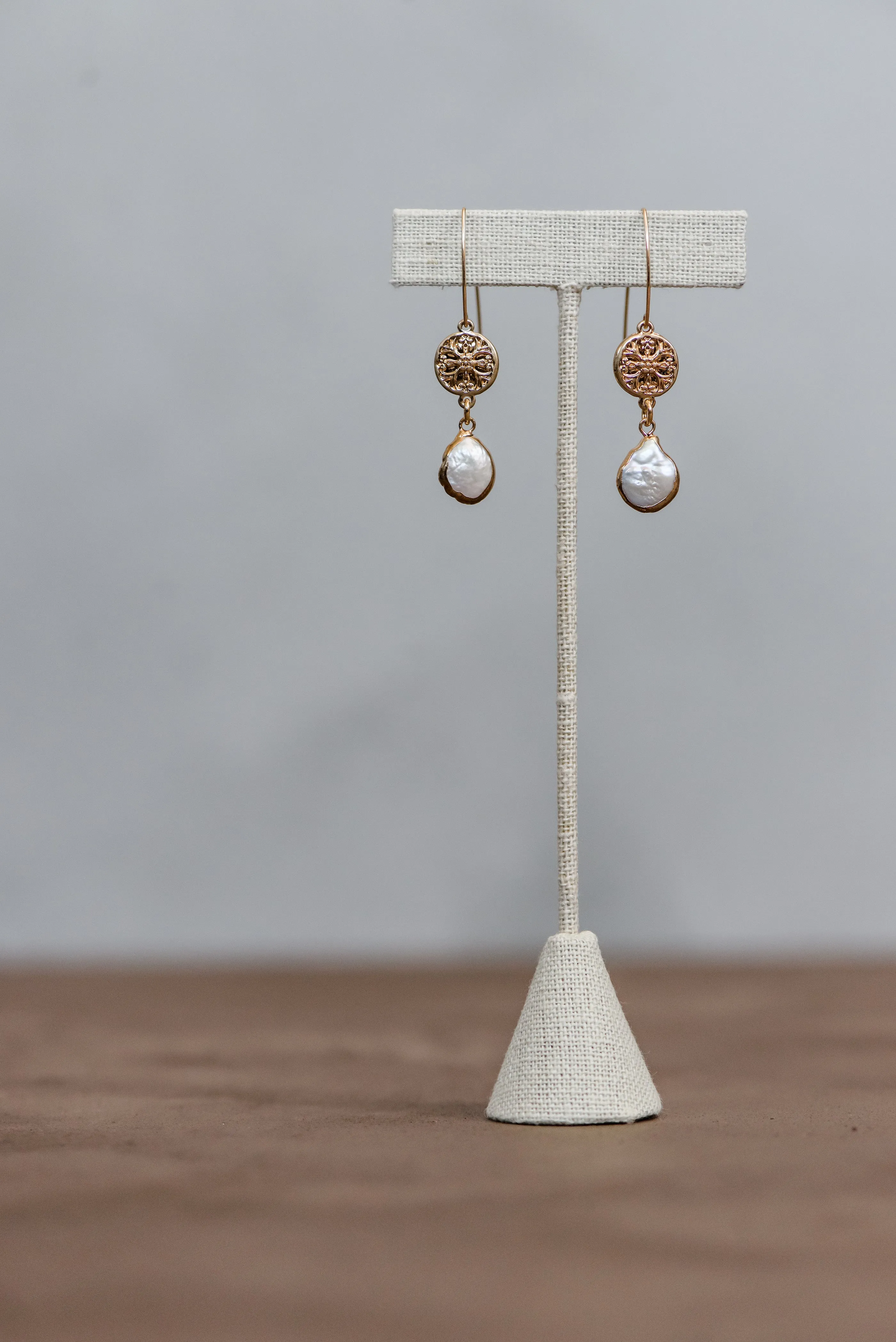 Gold Pearl Drop Earrings With Genuine Freshwater Pearls