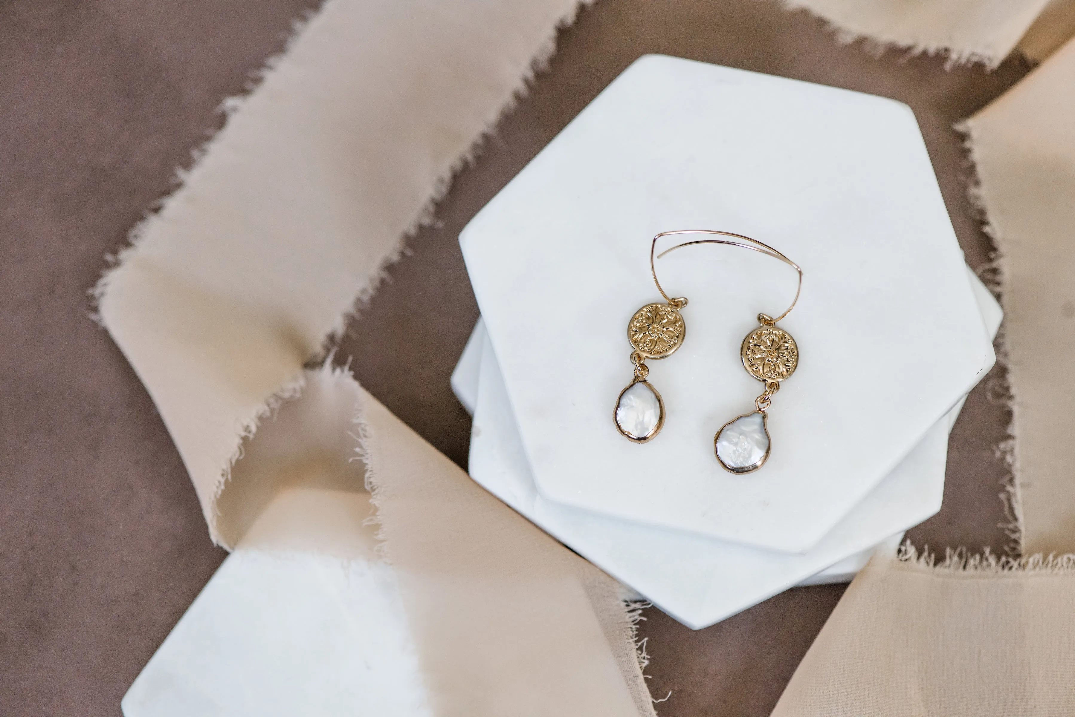 Gold Pearl Drop Earrings With Genuine Freshwater Pearls
