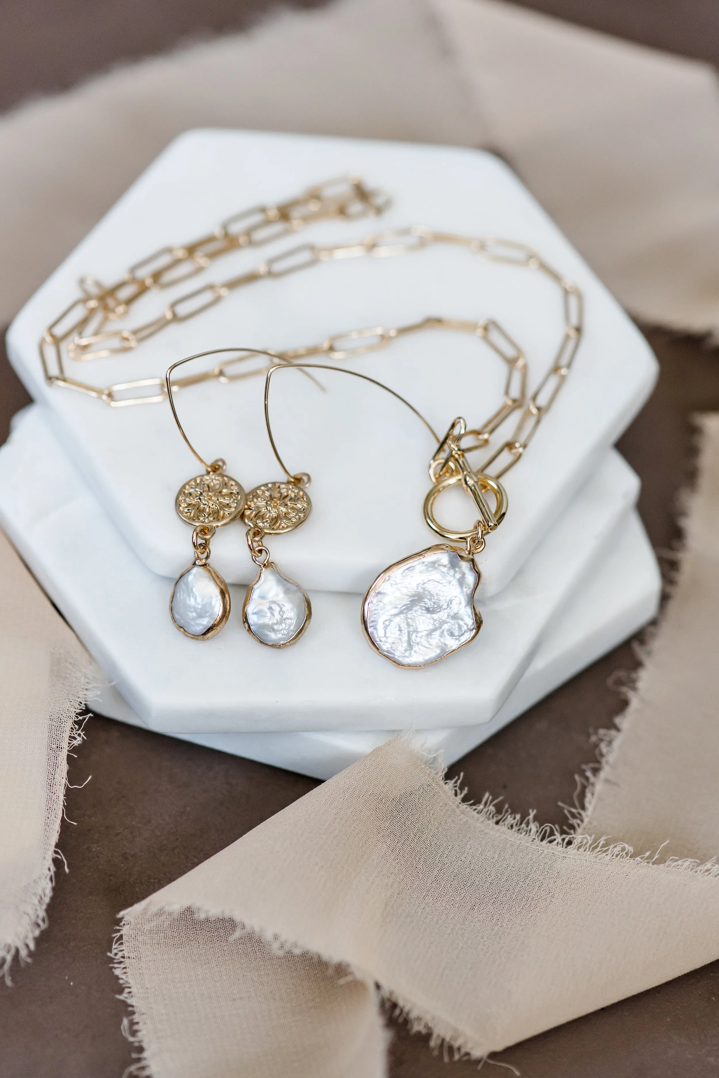 Gold Pearl Drop Earrings With Genuine Freshwater Pearls