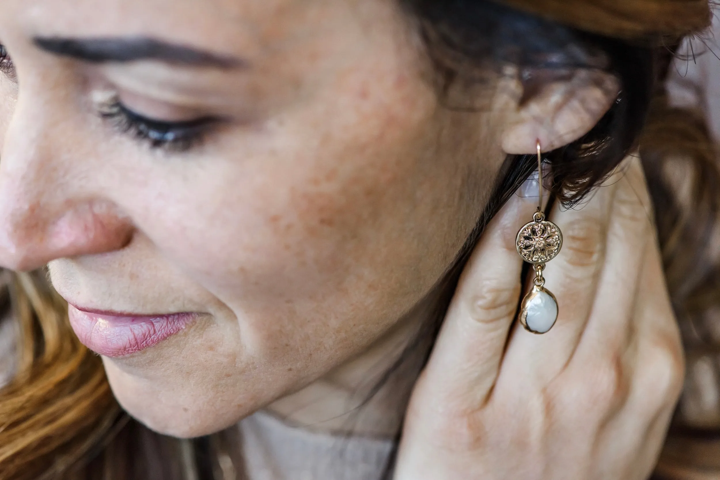 Gold Pearl Drop Earrings With Genuine Freshwater Pearls