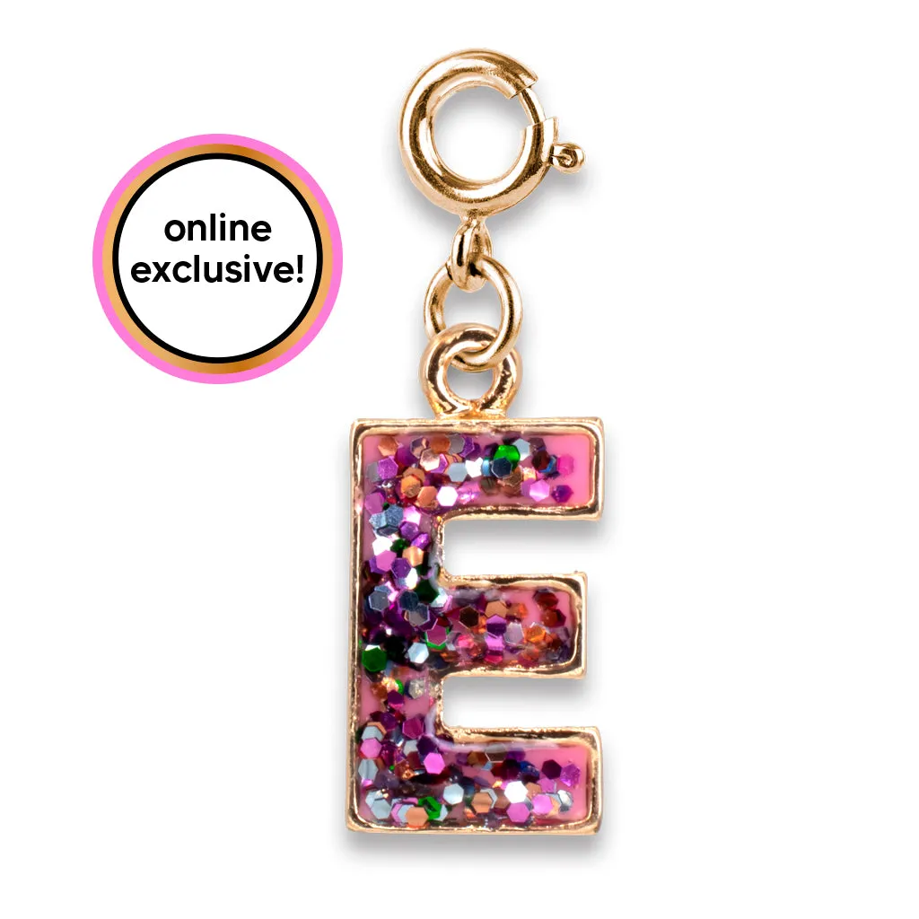 Gold Pink Glitter Letter E Charm