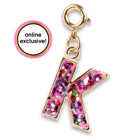 Gold Pink Glitter Letter K Charm