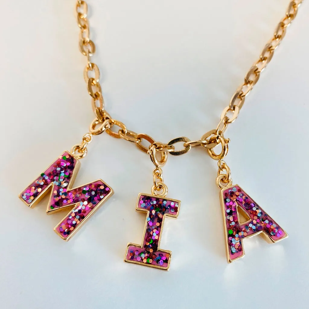 Gold Pink Glitter Letter K Charm