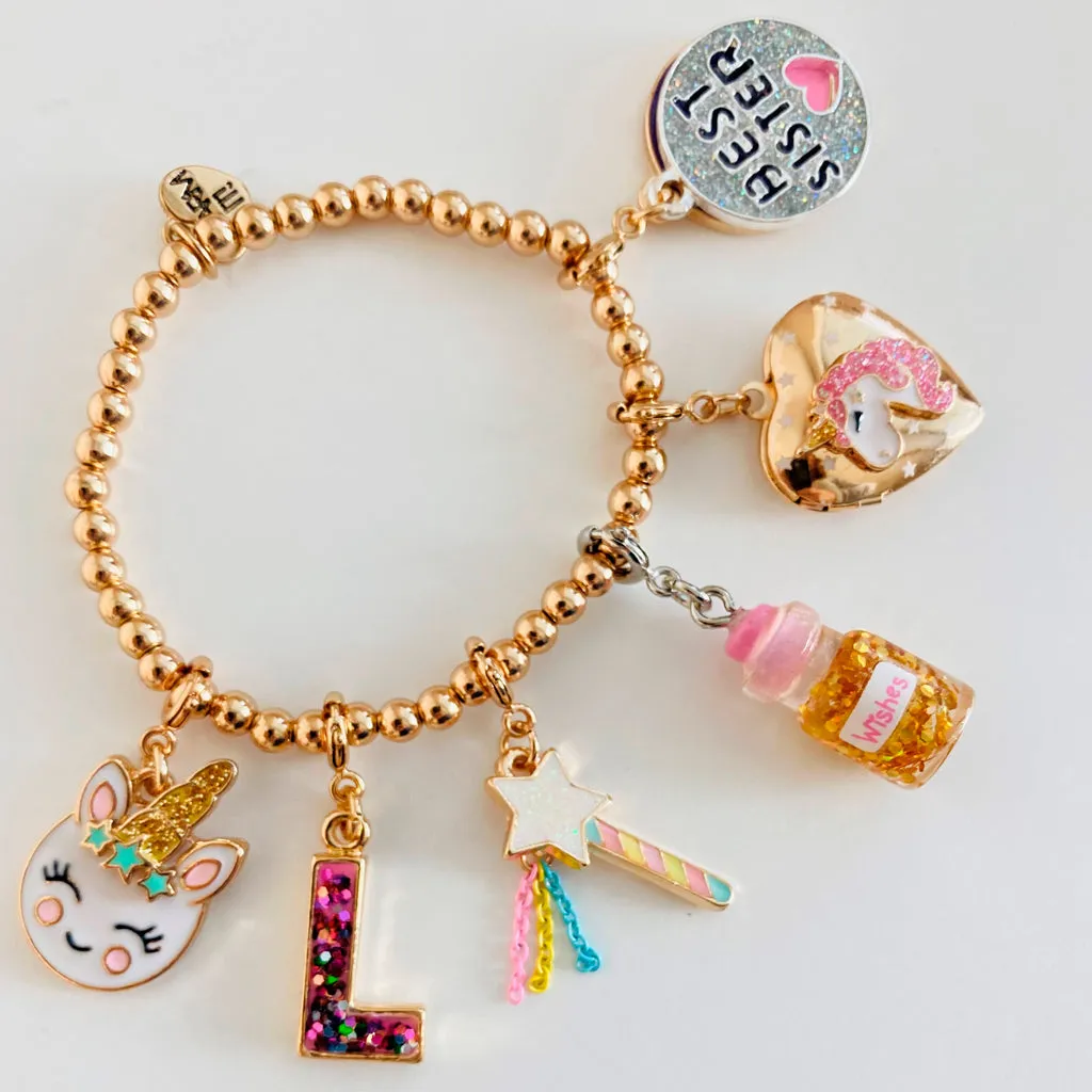 Gold Pink Glitter Letter K Charm