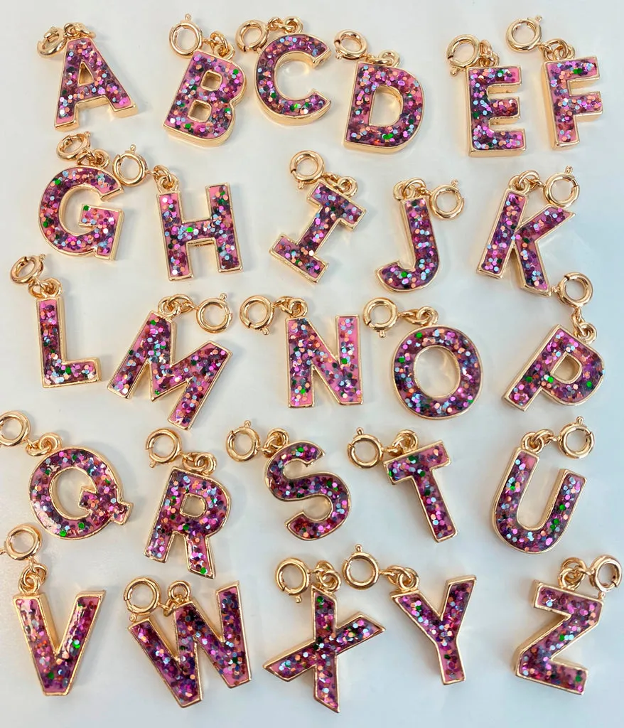 Gold Pink Glitter Letter K Charm