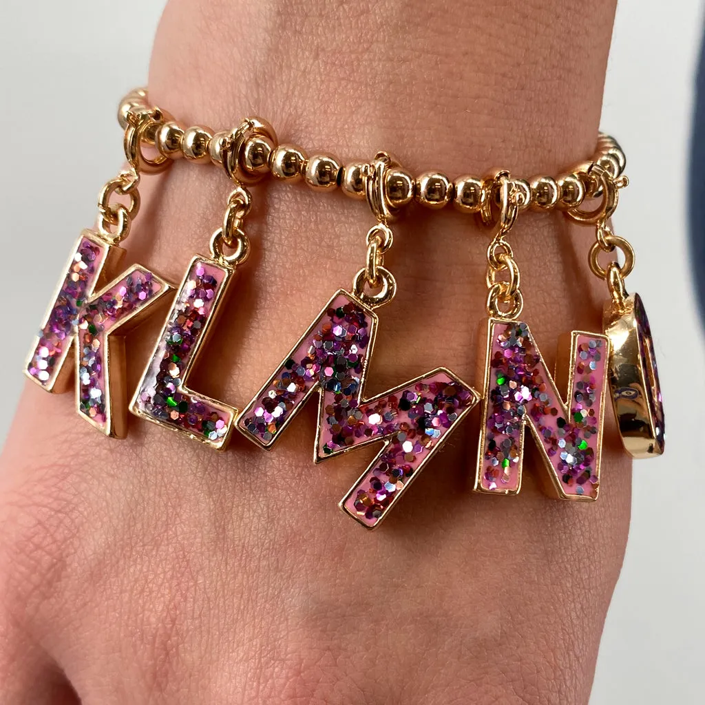 Gold Pink Glitter Letter K Charm